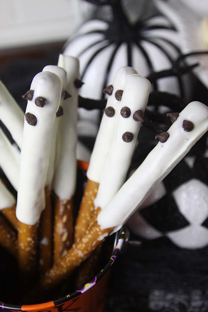 White chocolate ghost pretzel sticks