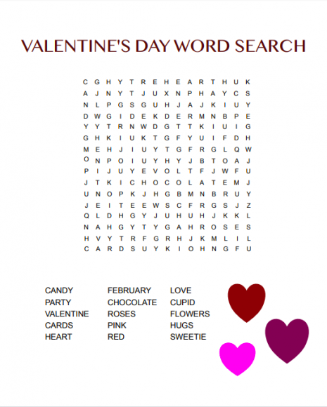 Valentine's Day Printable Word Search For Kids - Sweet Party Place