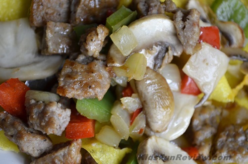 Sausage with peppers onion and mushroom