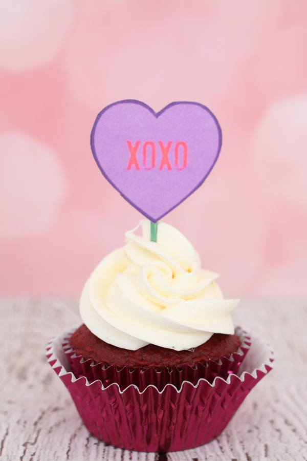 conversation heart printable cupcake toppers for Valentine's Day