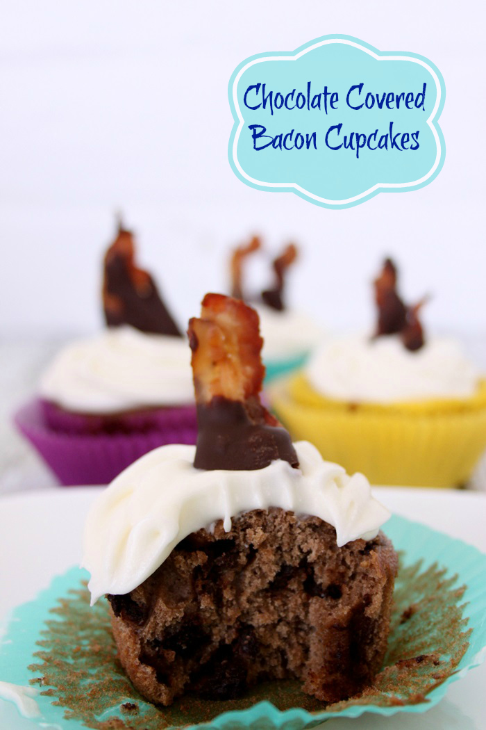 chocolate covered bacon cupcakes with cream cheese icing