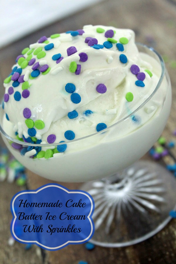 Homemade cake batter ice cream with sprinkles- homemade ice cream recipe with sprinkles!