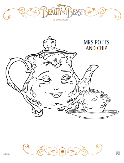 Beauty and the Beast Mrs. Potts and Chip coloring page