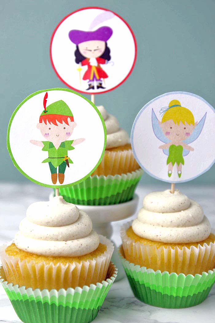 Printable Peter Pan Cupcake Toppers with Tutorial- With Tinkerbell and Captain Hook! Fun for a birthday party!